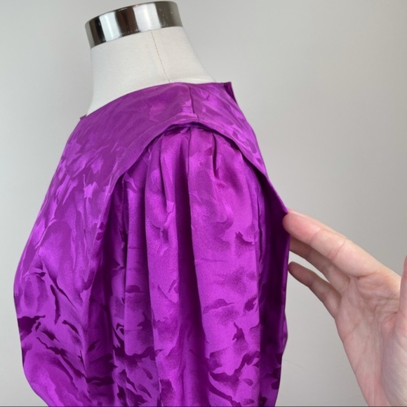 Vintage Nora Noh Purple 100% Silk Long Sleeve Dress Women Size 10 - Picture 6 of 11